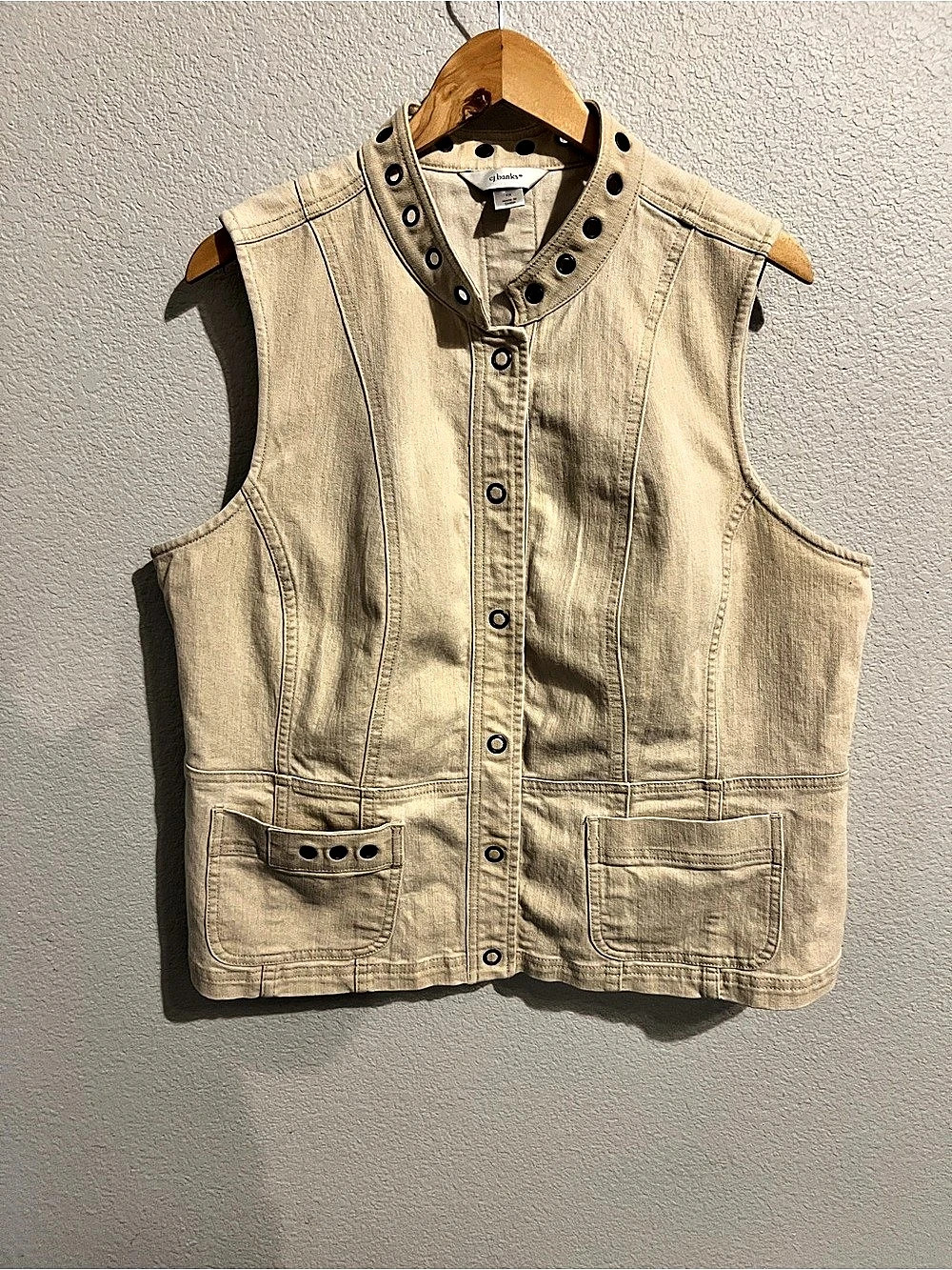 CJ Banks Women's Utility Vest in Beige XL